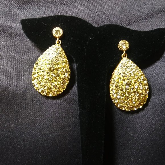 Yellow Crystal Tear Drop Dangling Earrings - Picture 7 of 11